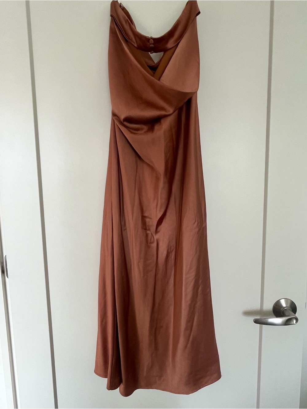 Hello Molly Strapless Satin Dress in Rich Brown - Picture 5 of 5
